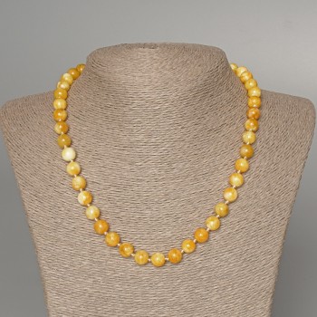 عقد اليشم الأصفر كرة ناعمة، القطر 8.5mm+-، الطول 49cm+