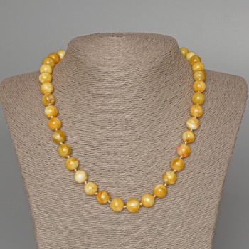عقد اليشم الأصفر كرة ناعمة، القطر 10.5mm+-، الطول 49cm+