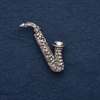 بروش "ساكسفون" 5x2cm, معدن رمادي