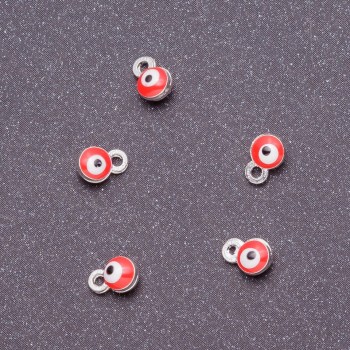 إكسسوار تعليقة "العين"، القطر 4mm، الطول 6mm مينا حمراء معدن رمادي عبوة 14 قطعة