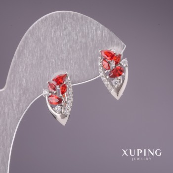 أقراط Xuping بأحجار حمراء 16x9mm روديوم