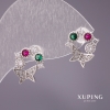 أقراط Xuping دبابيس «فراشات» بستراس ألوان أبيض، أخضر، وردي توت العليق 13×12 mm مطلية بالروديوم