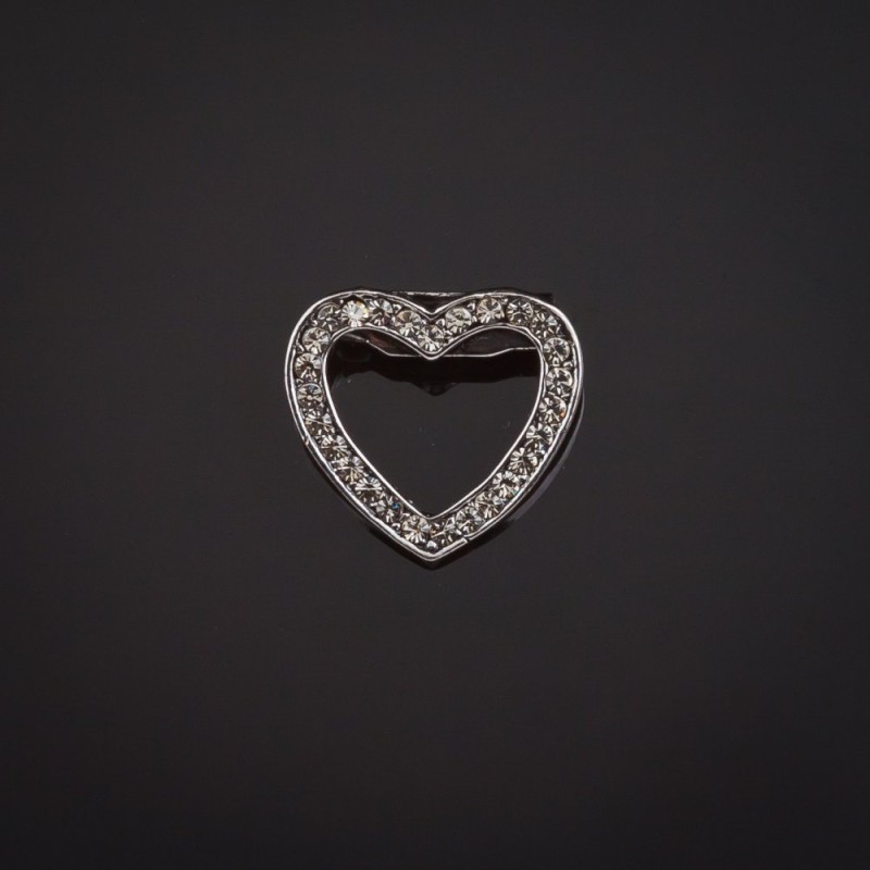 بروش قلب معدن فضي وستراس 20×18mm +