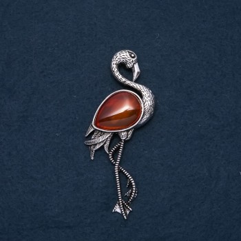 بروش قلادة «فلامينغو» بعقيق طبيعي (كارنيليان) 85x30mm