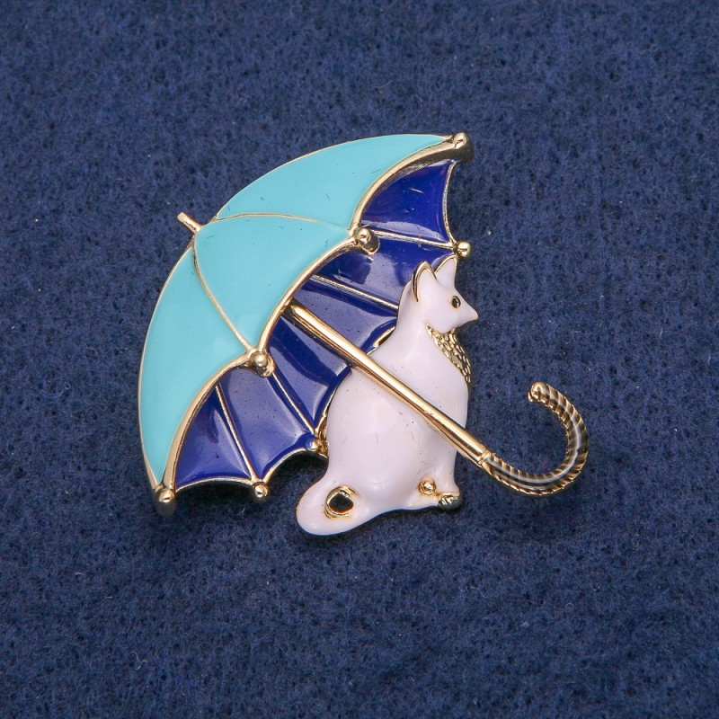 بروش قطة تحت المظلة 43x44mm مينا