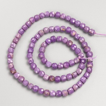 خرز أحجار طبيعية فوسفوسيدريت مكعب مقطّع على خيط، قطر 4,5mm+-، طول 38cm+