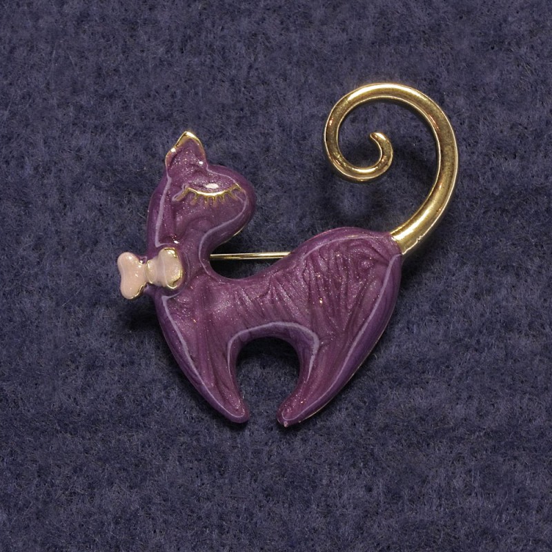 بروش قطة صدف بنفسجي، معدن ذهبي 37×38مم